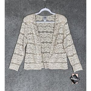 R & M Richards Lace Open Front Iridescent Cardigan Womens Size 14WP Petite‎ NWT